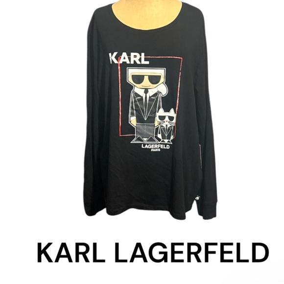 New authentic Karl Lagerfeld signature Karl & Cat long sleeve tee shirt sz XL - Picture 1 of 13